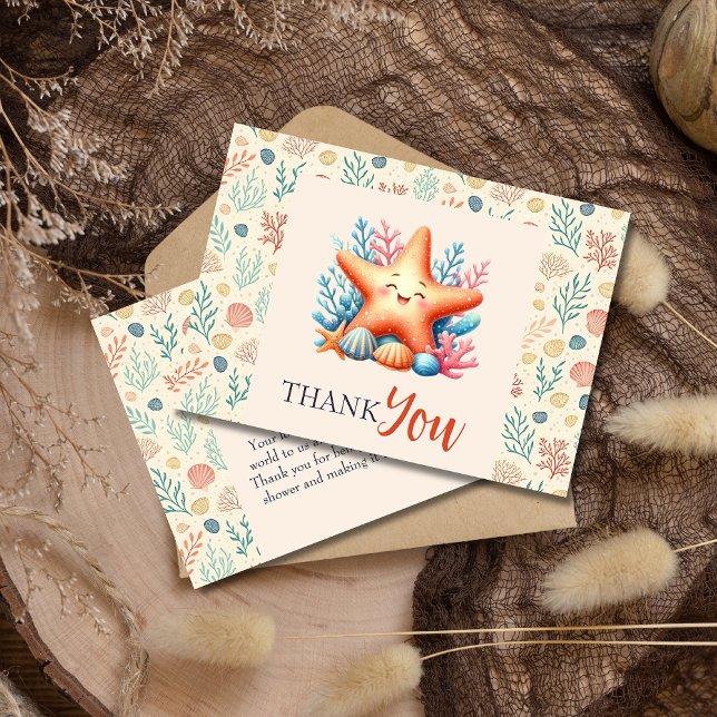 Carte De Remerciements Cute Pastel Ocean Starfish Custom Baby Shower (Créateur téléchargé)