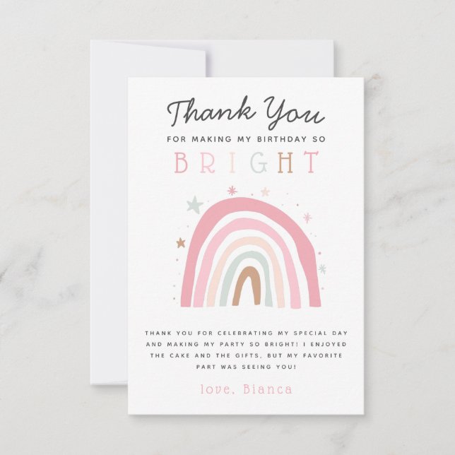 Carte De Remerciements Cute Pastel Rainbow Girls Anniversaire Party (Devant)
