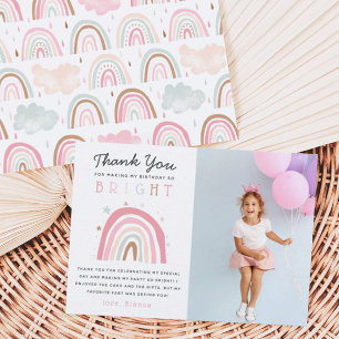 Carte De Remerciements Cute Pastel Rainbow Girls Birthday Party Photo