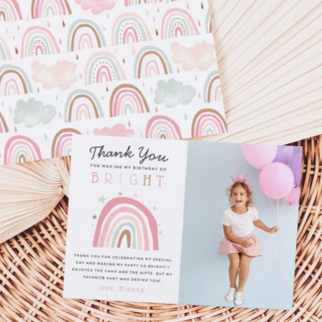 Carte De Remerciements Cute Pastel Rainbow Girls Birthday Party Photo (Créateur téléchargé)