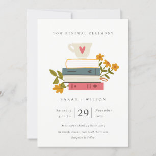 Carte De Remerciements Cute Pastel Stack Books Floral Vow Renewal Invitat