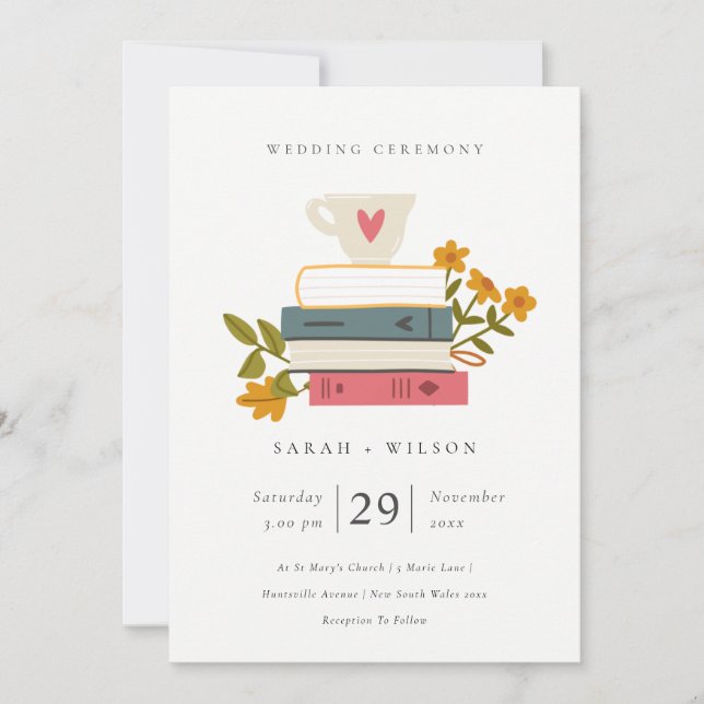 Carte De Remerciements Cute Pastel Stacked Books Floral Wedding Invite (Devant)