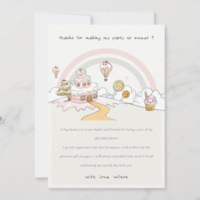 Carte De Remerciements Cute Pastel Sweet Time Candy Land Anniversaire de  (Devant)