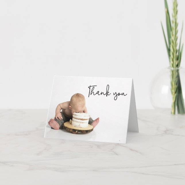 Carte De Remerciements Cute Photo Baby Boy 1st Birthday Thank you  (Devant)