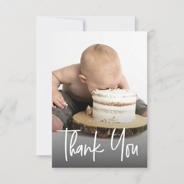 Carte De Remerciements Cute photo handlettering 1st birthday Custom note (Devant)
