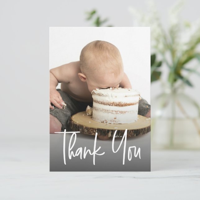 Carte De Remerciements Cute photo handlettering 1st birthday Custom note (Debout devant)