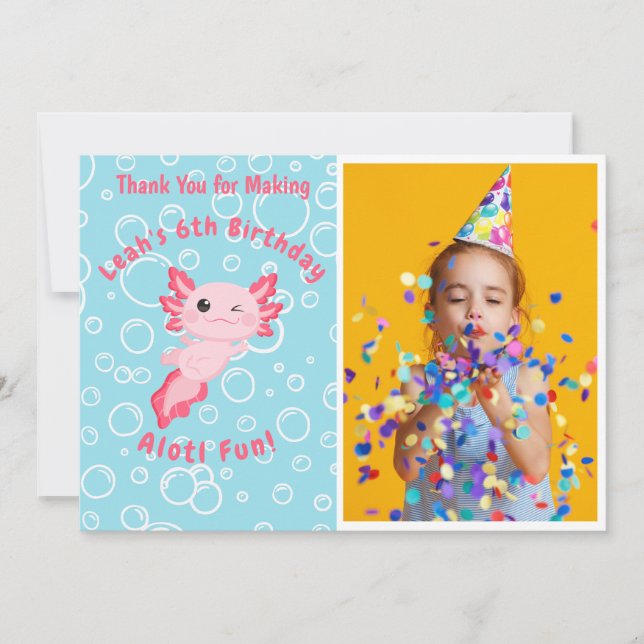 Carte De Remerciements Cute Pink Axolotl Under the Sea Birthday  (Devant)