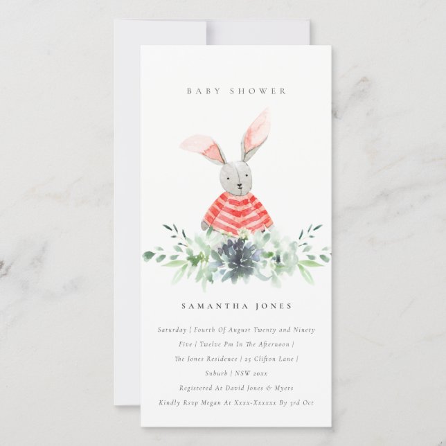 Carte De Remerciements Cute Pink Bunny Jardin Fauna Baby shower Invitatio (Devant)