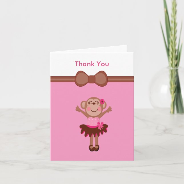 Carte De Remerciements Cute, Pink Monkey à Tutu Girl Thank You (Devant)