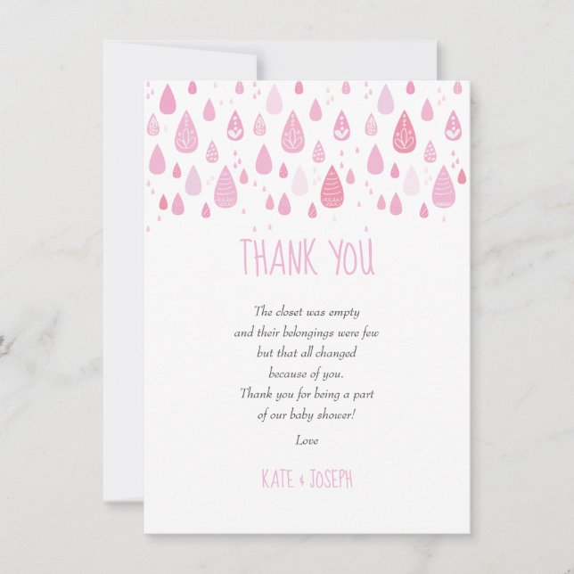 Carte De Remerciements Cute Raindrops Baby Girl ShowMerci Poem (Devant)