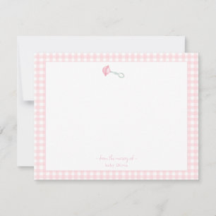 Carte De Remerciements Cute Rattle avec En vichy rose Frontière fille béb