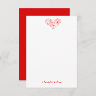 Carte De Remerciements Cute Red Valentine's Day Floral Heart Nom personna
