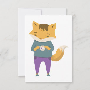 Carte De Remerciements Cute renard avec tasse de thé