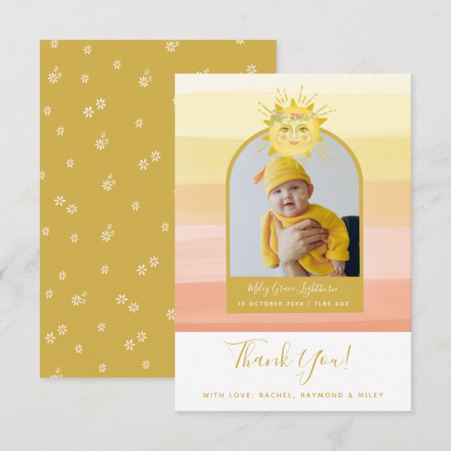 Carte De Remerciements Cute rose Boho Rainbow Ray of Sunshine Baby shower (Devant / Derrière)