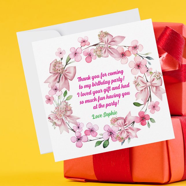 Carte De Remerciements Cute rose Floral Bow Girl Photo Anniversaire (Créateur téléchargé)