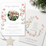Carte De Remerciements Cute rose Flower Wreath Photo 90th Birthday Invita<br><div class="desc">Collection de couronnes de fleurs roses - C'est une collection botanique botanique florale rose minime et élégante, avec option photo personnalisée, parfaite pour votre fête d'anniversaire. Il est très facile de customiser, avec vos données personnelles. Si vous avez besoin d'un autre produit correspondant ou de la personnalisation, veuillez envoyer un...</div>
