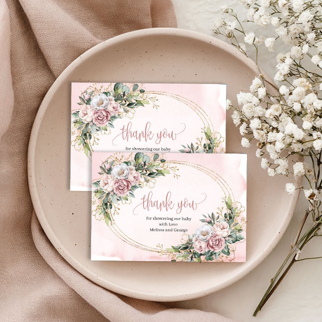 Carte De Remerciements Cute Rose Gold Floral Greenery Thank You Card (Cute Rose Gold Floral Greenery Thank You Card)