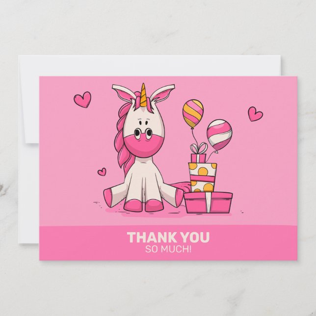 Carte De Remerciements Cute Rose Unicorn Fille Anniversaire (Devant)