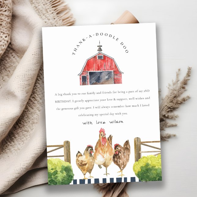 Carte De Remerciements Cute Rouge Grange Poulet de la ferme Aquarelle Ann (Créateur téléchargé)