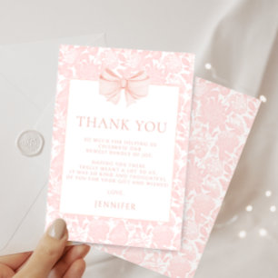 Carte De Remerciements Cute ruban rose arc floral baby shower preppy