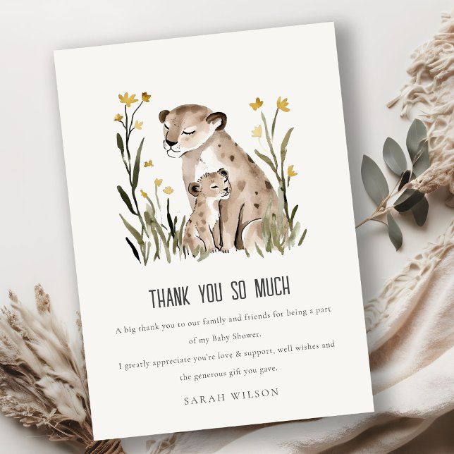 Carte De Remerciements Cute Rustic Mum and Baby Tiger Foliage Baby Shower (Créateur téléchargé)