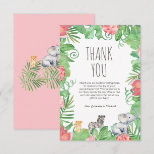 Carte De Remerciements Cute Safari Animal Tropical Floral Baby shower