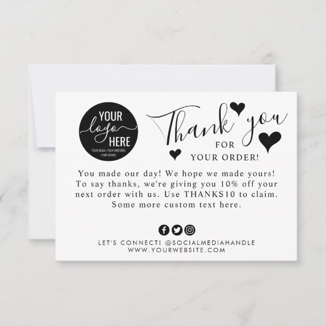 Carte De Remerciements Cute Small Business Custom Logo Social Media Heart (Devant)