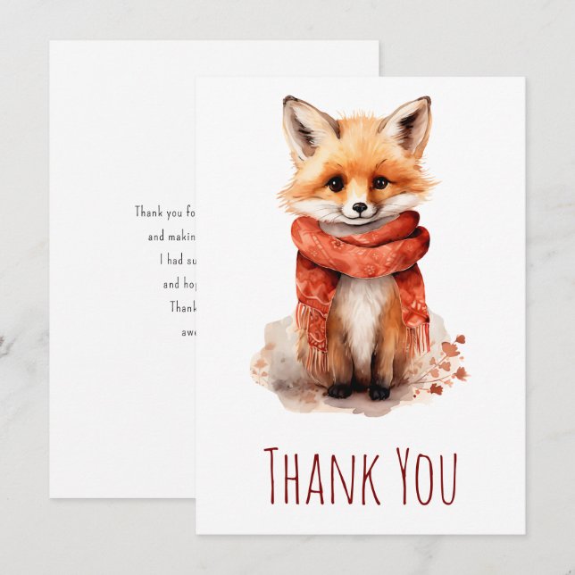 Carte De Remerciements Cute Smiling Fox Pup in a Red Scarf (Devant / Derrière)