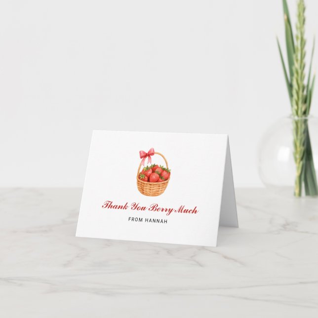 Carte De Remerciements Cute Strawberry Girl Baby Shower Berry Much (Devant)