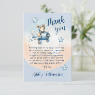 Carte De Remerciements Cute Teddy Bear Aviator Baby shower