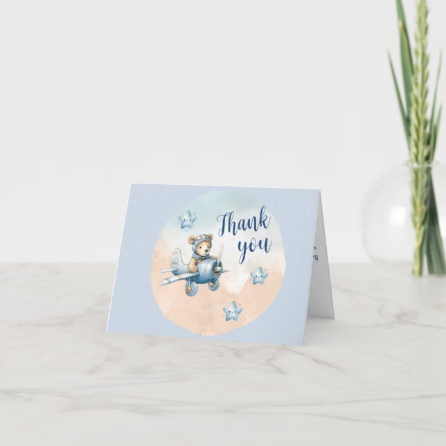 Carte De Remerciements Cute Teddy Bear Aviator Baby Shower Thank You Card (Devant)