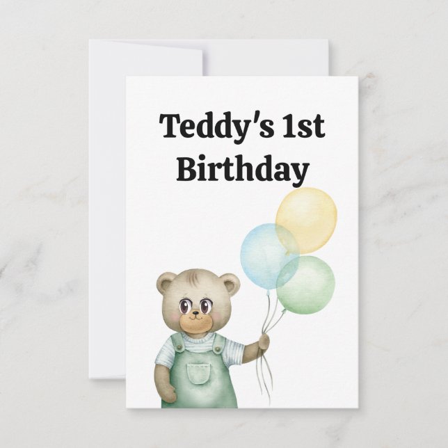 Carte De Remerciements cute teddy bear green background (Devant)