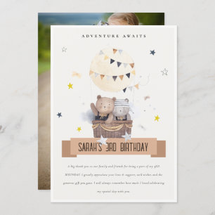 Carte De Remerciements Cute Teddy Hot Air Balloon Enfants Photo Anniversa