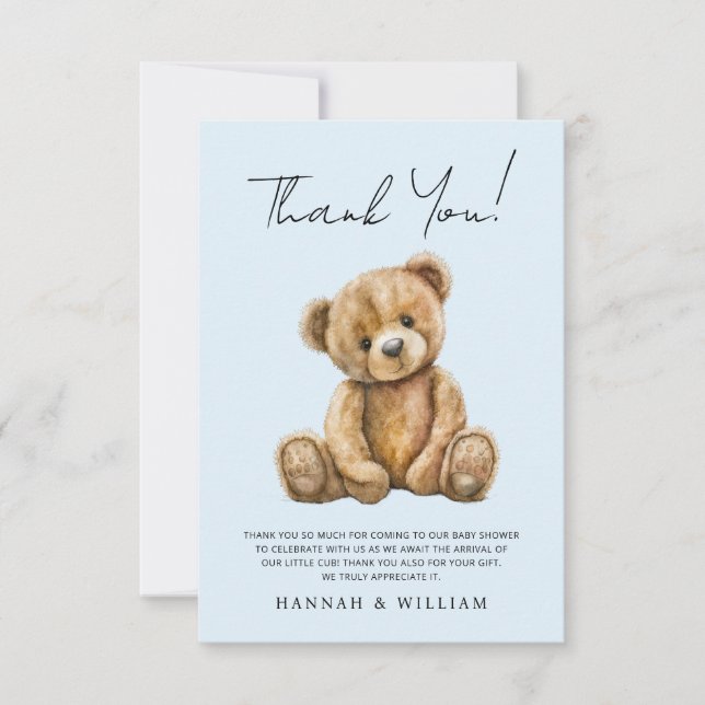 Carte De Remerciements Cute Teddy Ours Bleu Baby Baby shower garçon (Devant)