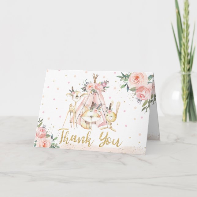 Carte De Remerciements Cute Tribal Woodland Animaux Baby shower d'anniver (Devant)