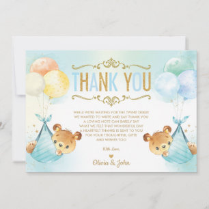 Carte De Remerciements Cute Twins Baby Boys Baby shower Nounours