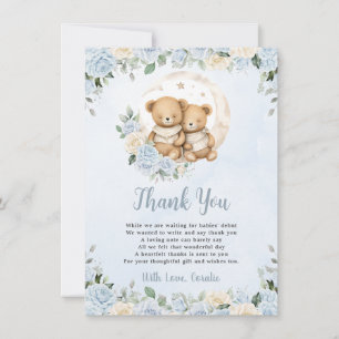 Carte De Remerciements Cute Twins Nounours Blue Floral Boy Baby shower