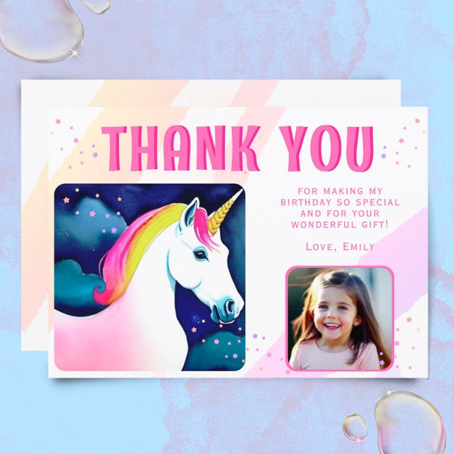 Carte De Remerciements Cute Unicorn Magique Girl Birthday Photo (Créateur téléchargé)