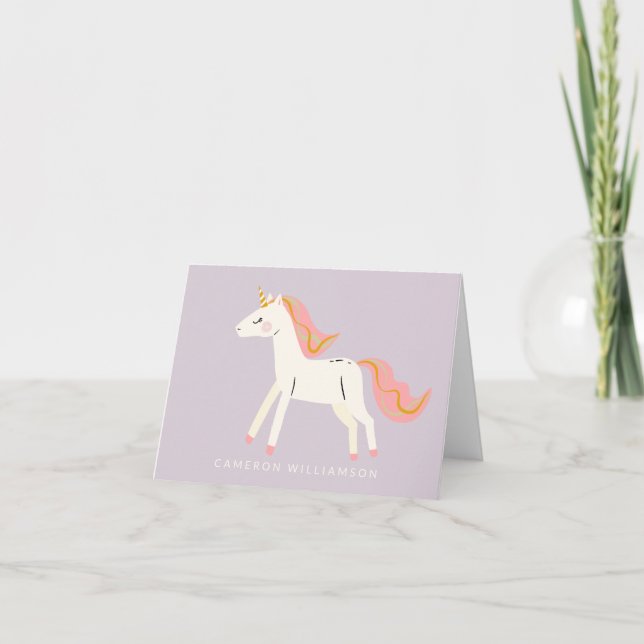 Carte De Remerciements Cute Unicorn Rose Lilac Papier à lettres personnal (Devant)