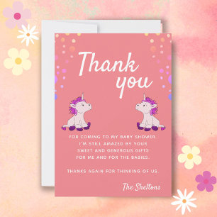 Carte De Remerciements Cute Unicorn rose Twins Baby shower filles