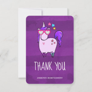 Carte De Remerciements Cute Unicorne dans les lunettes en forme de coeur