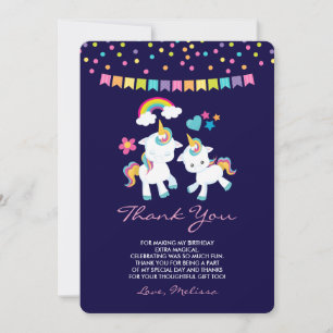 Carte De Remerciements Cute Unicorns Magique Arc-en-ciel & Étoiles