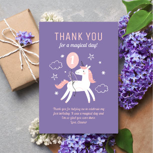Carte De Remerciements Cute violet et rose licorne fête d'anniversaire