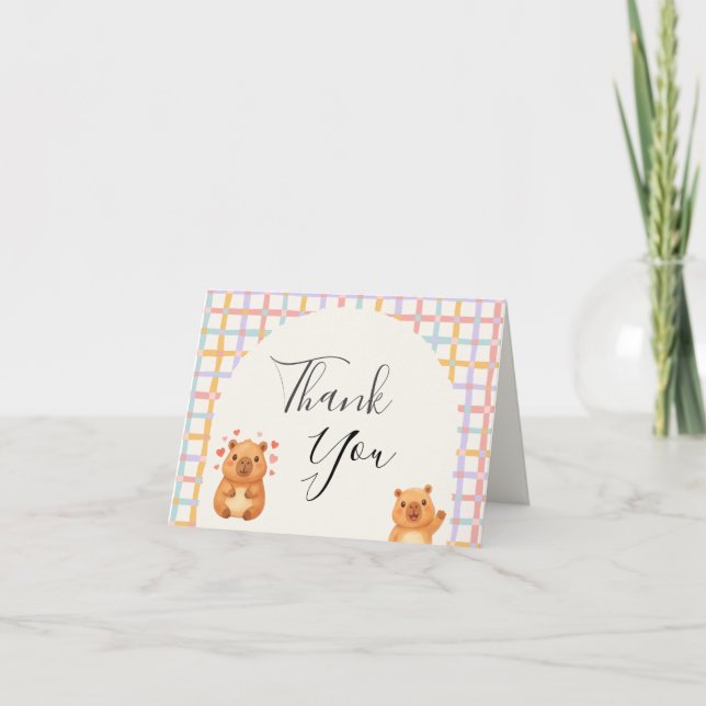 Carte De Remerciements Cute Watercolor Capy Capybara Baby Shower Thank (Devant)