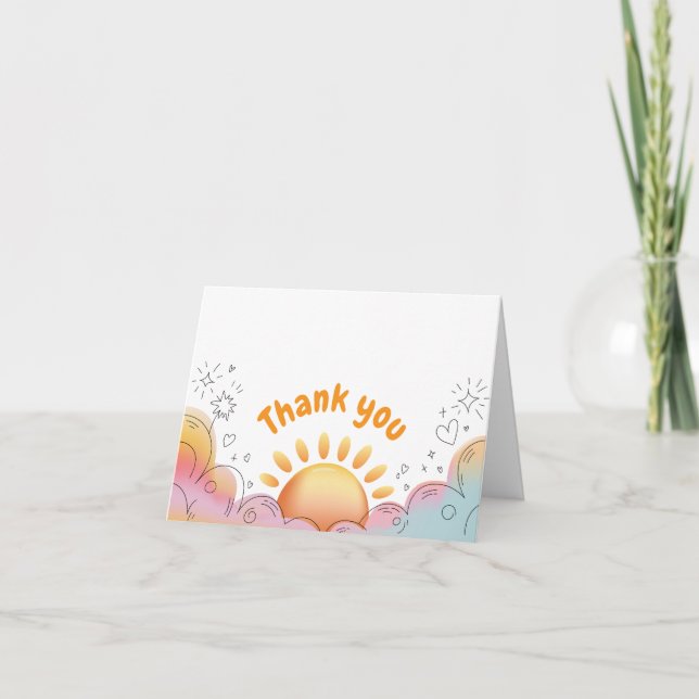 Carte De Remerciements Cute Watercolor Sun and Sparkles Doodle (Devant)