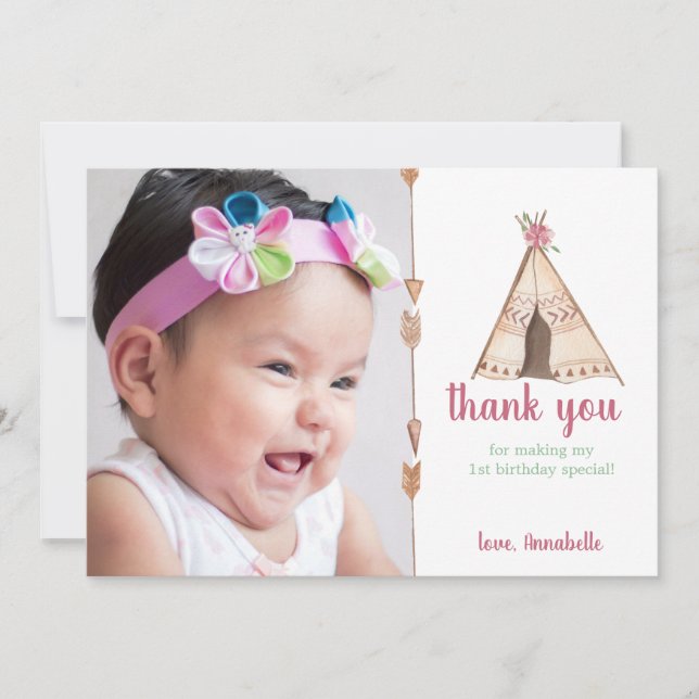 Carte De Remerciements Cute Watercolor Teepee Camping Anniversaire (Devant)