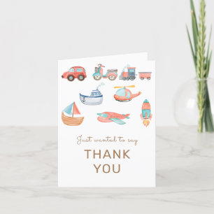 Carte De Remerciements Cute Watercolor Transport Garçon fête d'anniversai