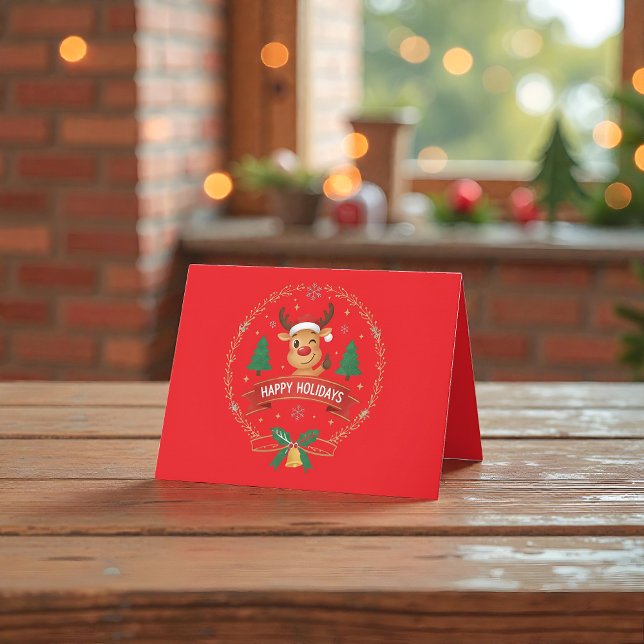 Carte De Remerciements Cute Winking Reindeer Happy Holidays Christmas Car (Créateur téléchargé)