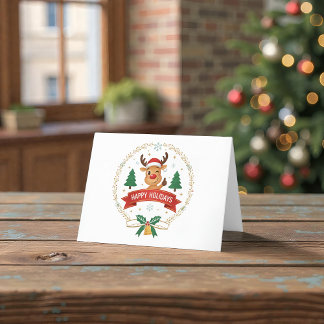 Carte De Remerciements Cute Winking Reindeer Happy Holidays Christmas Car