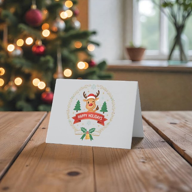 Carte De Remerciements Cute Winking Reindeer Happy Holidays Christmas Car (Créateur téléchargé)